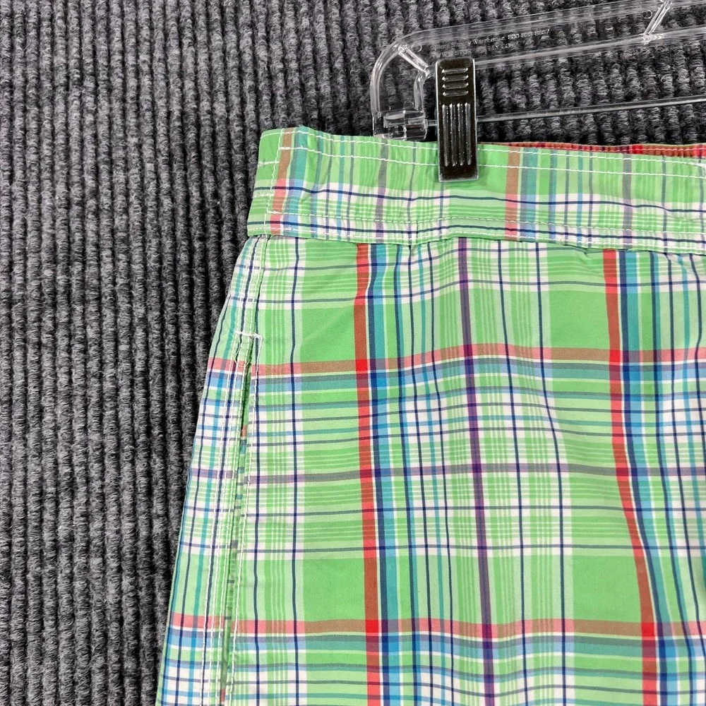 Polo Ralph Lauren Swim Trunks Mens Size Large Green Plaid Drawstrings Beach Pool